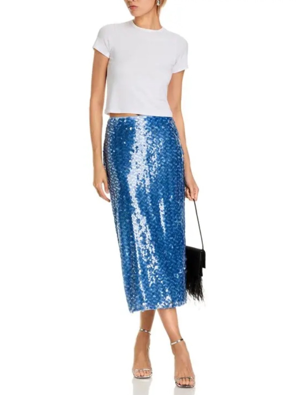 NEW💙TOCCIN Women's Leilani Sequin Pencil Skirt in Steele Blue Multi $495